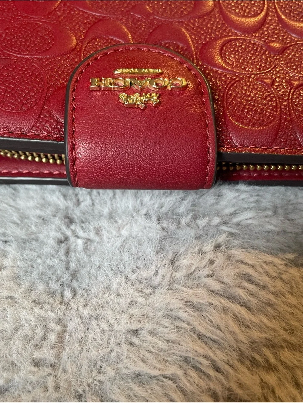 Coach Red Embossed Signature Leather Card Holder